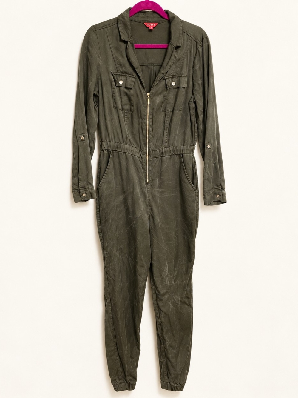 GUESS Olive Green Utility Flight Suit Jumpsuit Jogger Size Medium